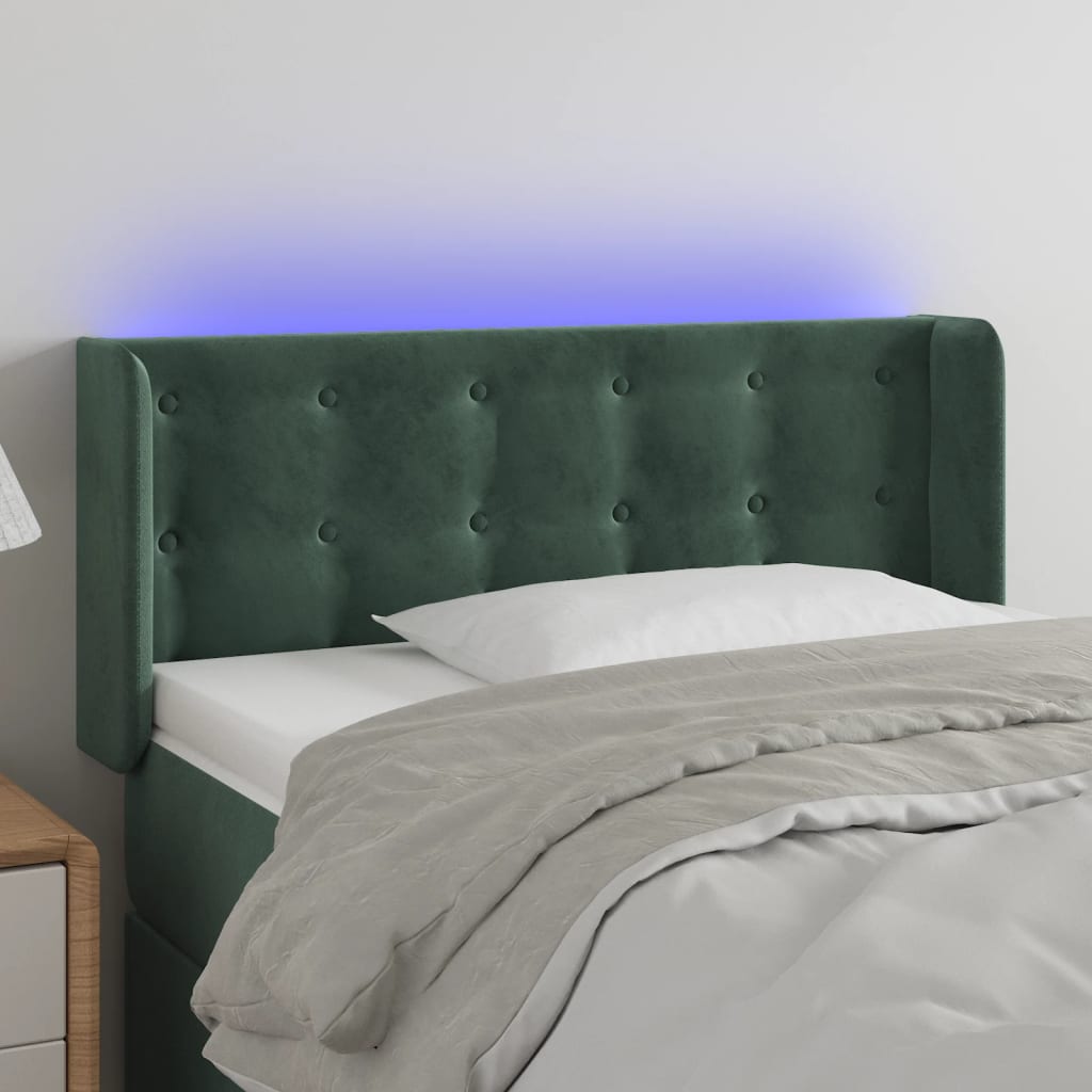 Κεφαλάρι Κρεβατιού LED Σκούρο Πράσινο 93x16x78/88 εκ. Βελούδινο