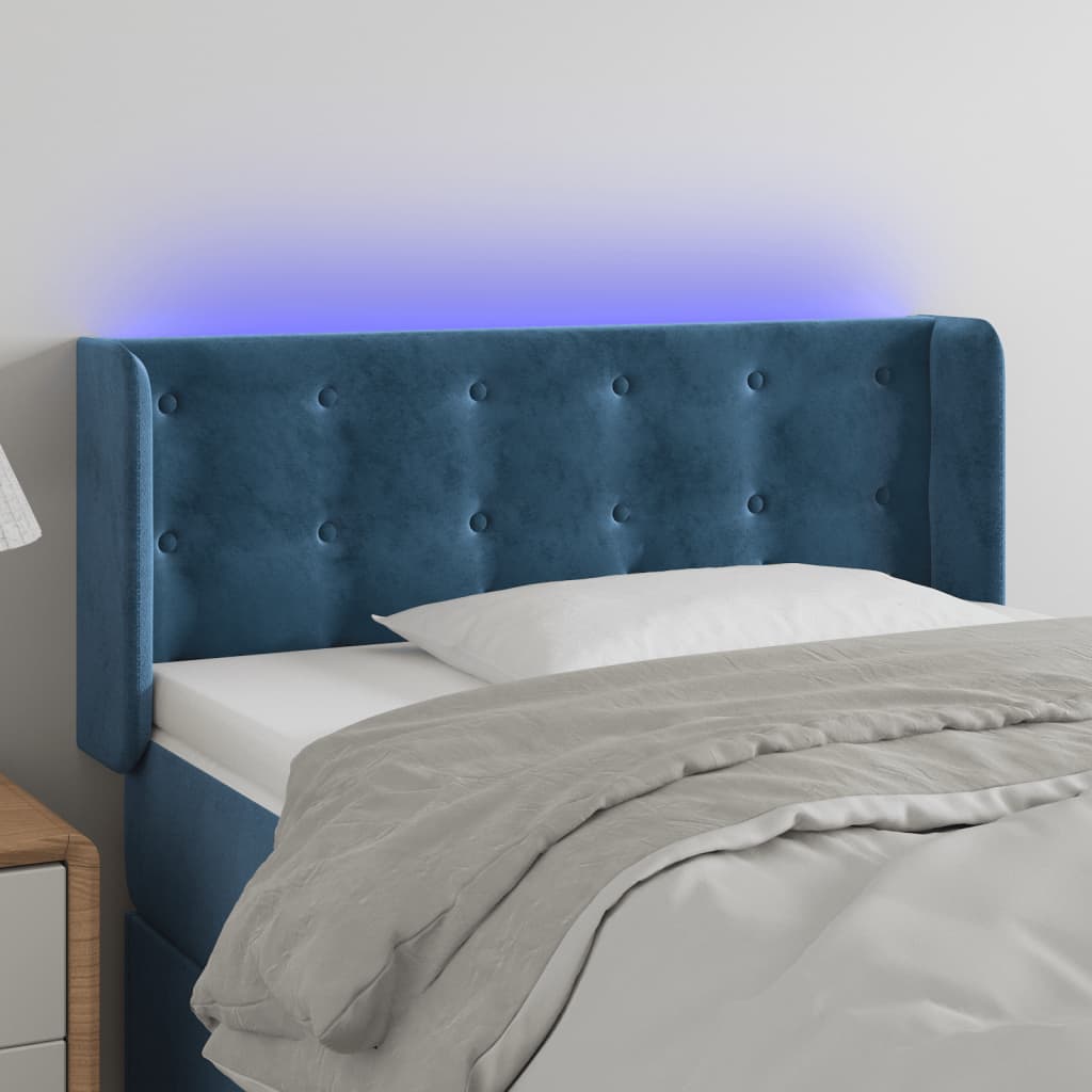 Κεφαλάρι Κρεβατιού LED Σκούρο Μπλε 93x16x78/88 εκ. Βελούδινο