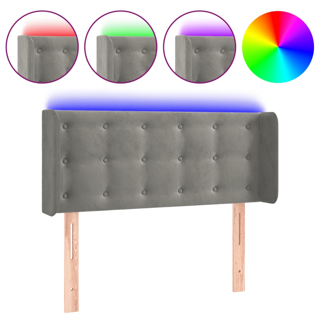 Κεφαλάρι Κρεβατιού LED Ανοιχτό Γκρι 103x16x78/88 εκ. Βελούδινο