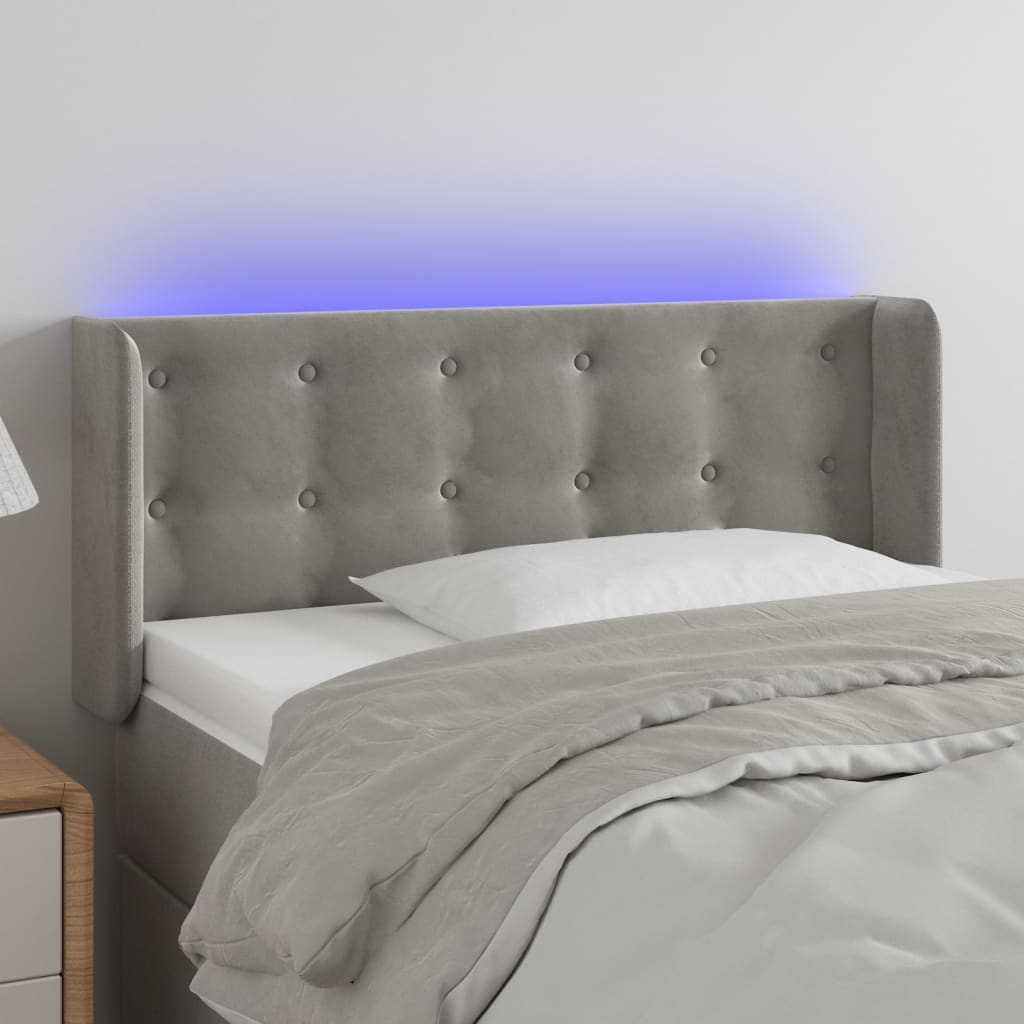 Κεφαλάρι Κρεβατιού LED Ανοιχτό Γκρι 103x16x78/88 εκ. Βελούδινο