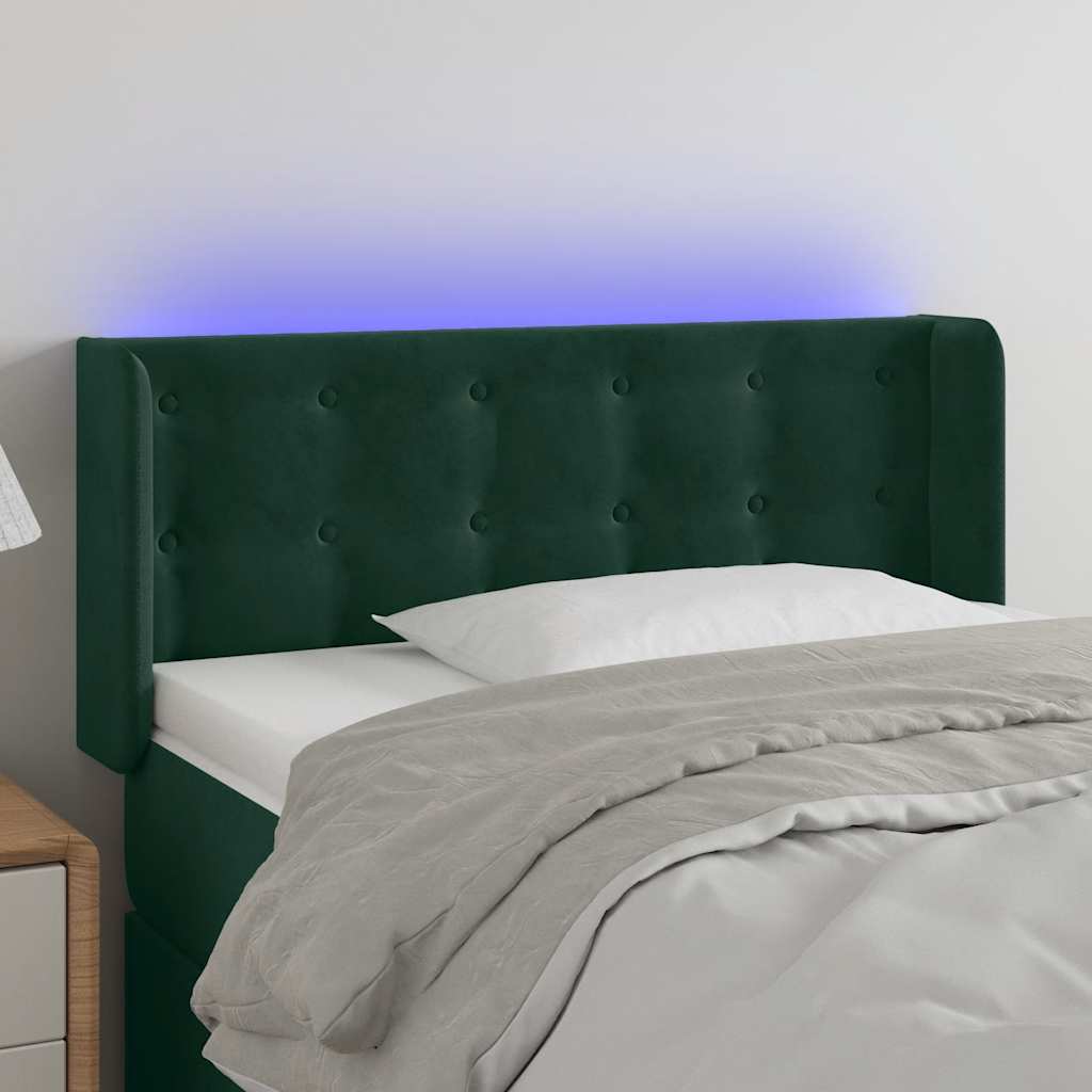 Κεφαλάρι Κρεβατιού LED Σκούρο Πράσινο 103x16x78/88εκ. Βελούδινο