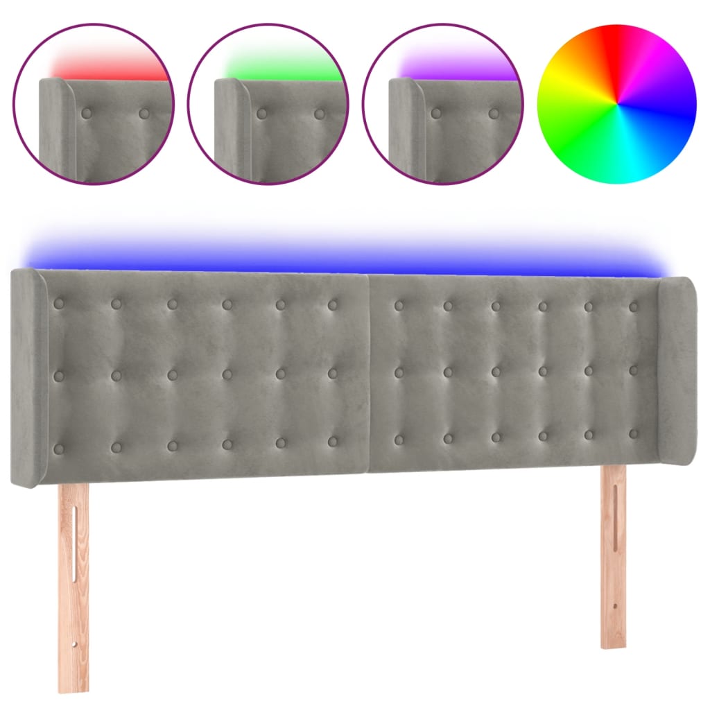 Κεφαλάρι Κρεβατιού LED Ανοιχτό Γκρι 147x16x78/88 εκ. Βελούδινο - Pakobazaar