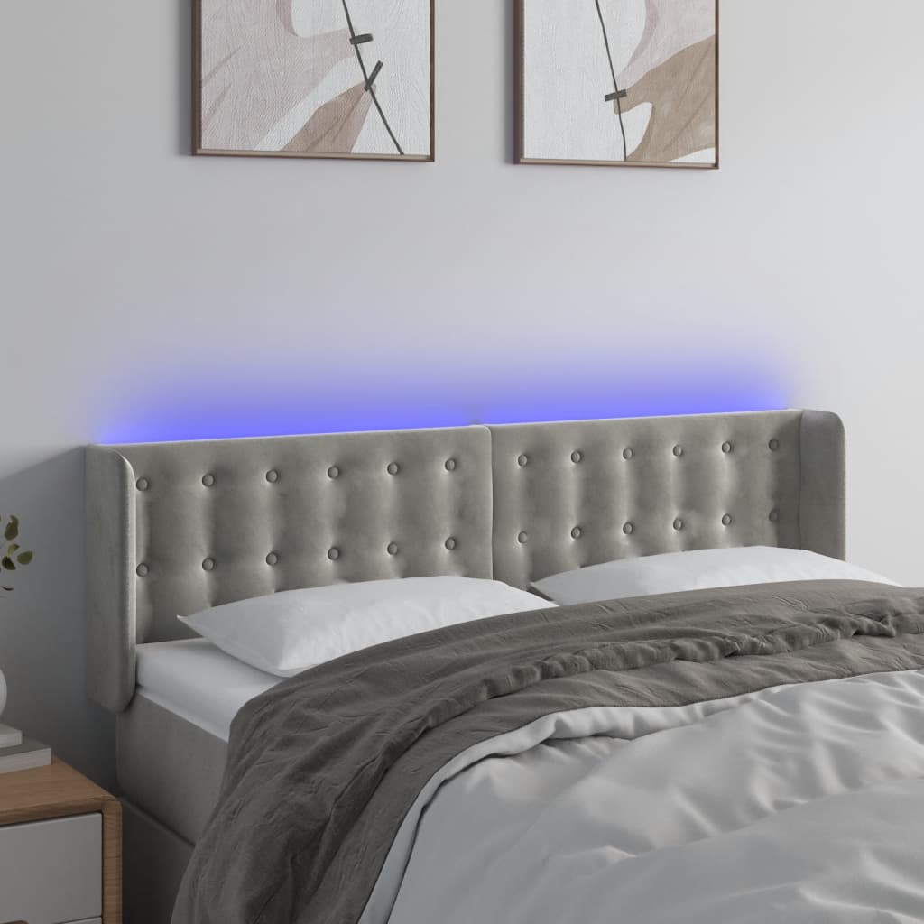 Κεφαλάρι Κρεβατιού LED Ανοιχτό Γκρι 147x16x78/88 εκ. Βελούδινο - Pakobazaar