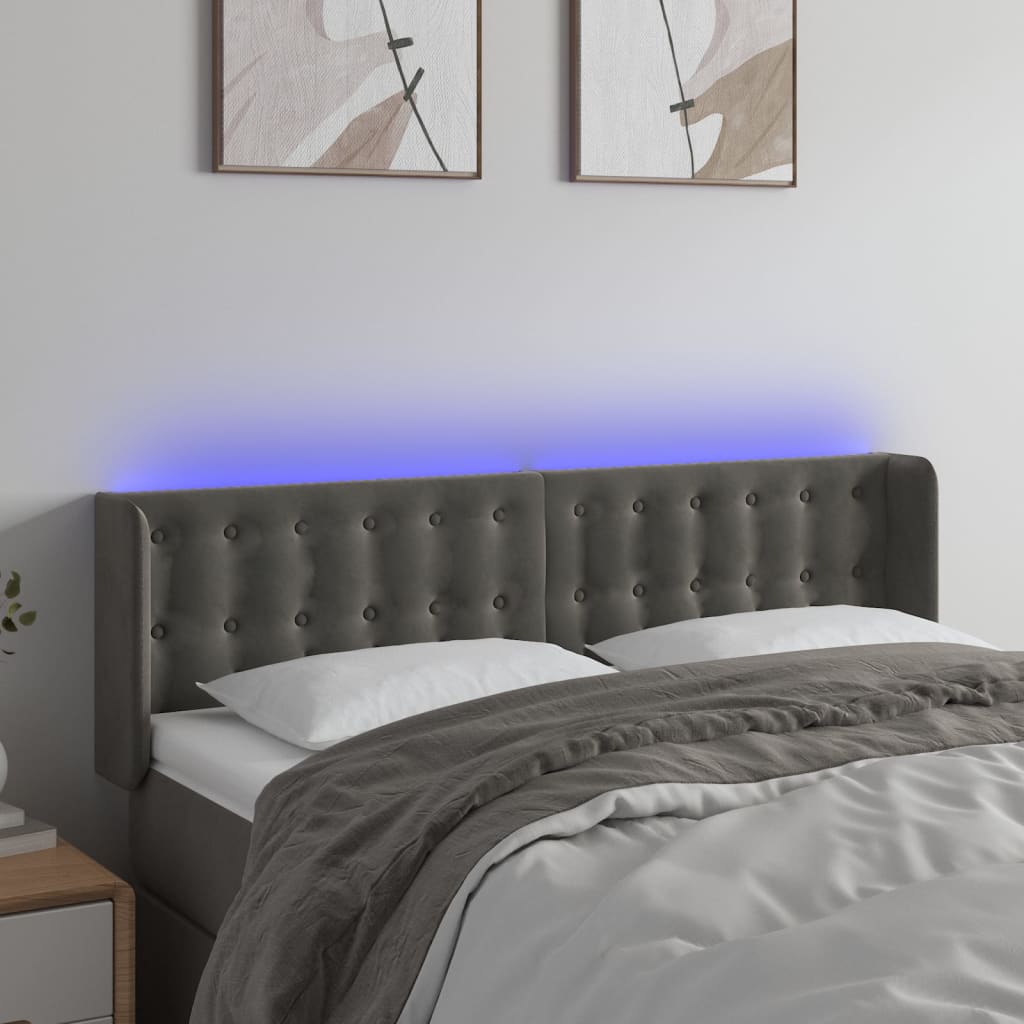 Κεφαλάρι Κρεβατιού LED Σκούρο Γκρι 147x16x78/88 εκ. Βελούδινο