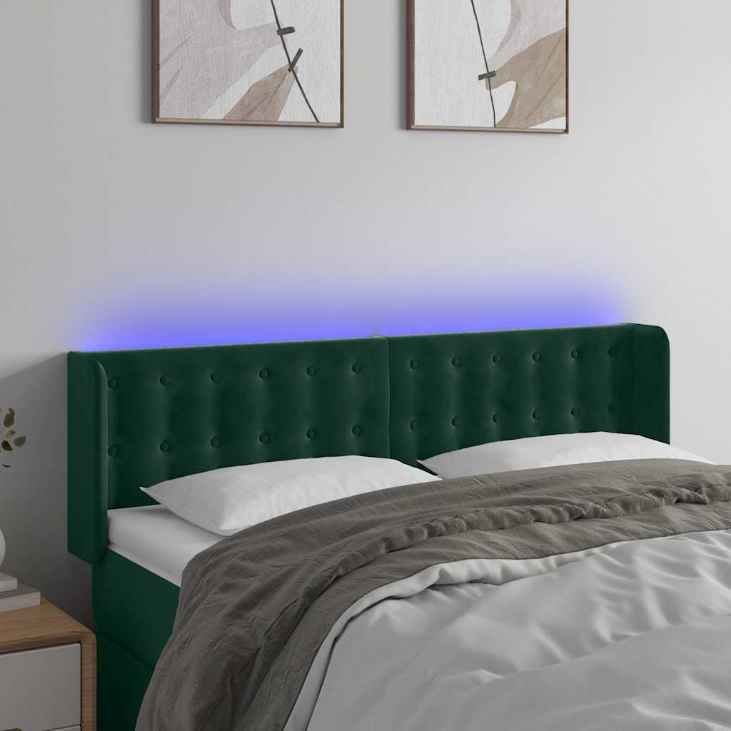 Κεφαλάρι Κρεβατιού LED Σκούρο Πράσινο 147x16x78/88εκ. Βελούδινο