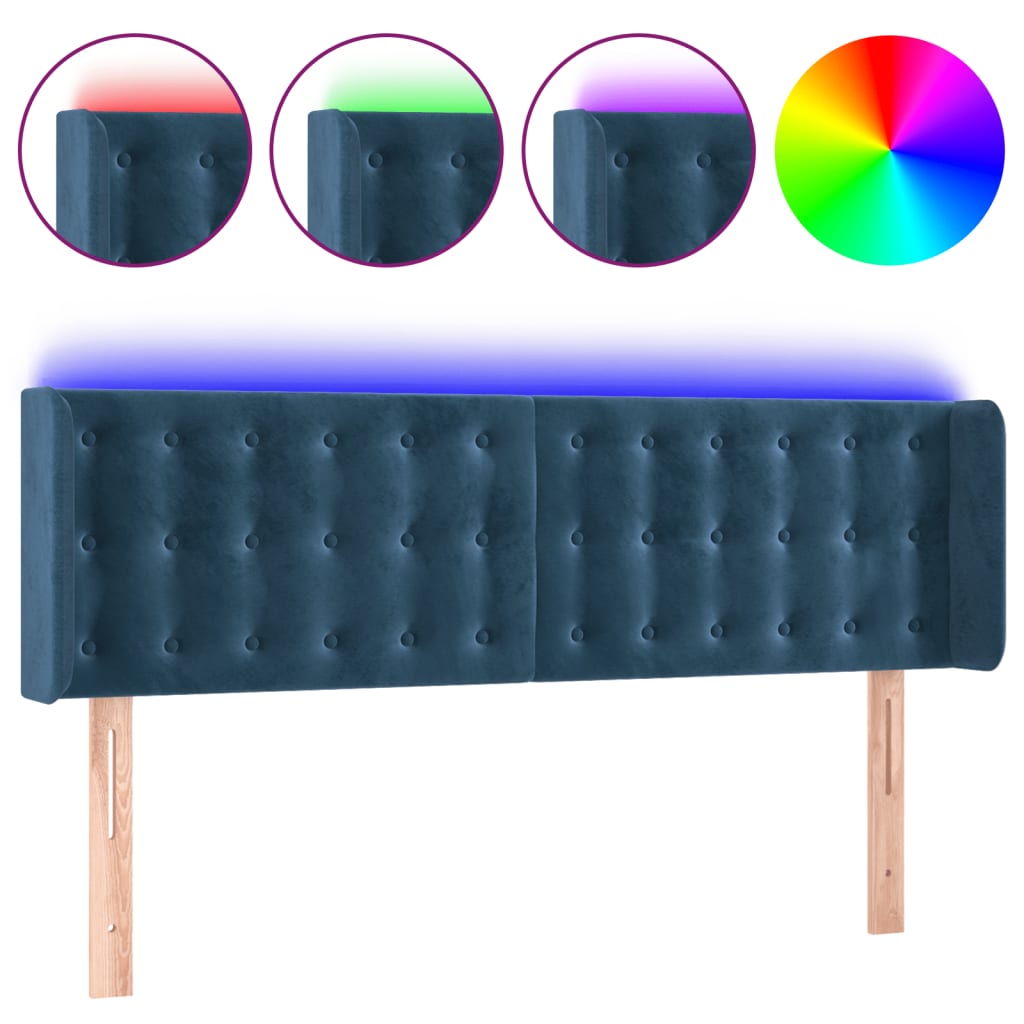 Κεφαλάρι Κρεβατιού LED Σκούρο Μπλε 147x16x78/88 εκ. Βελούδινο