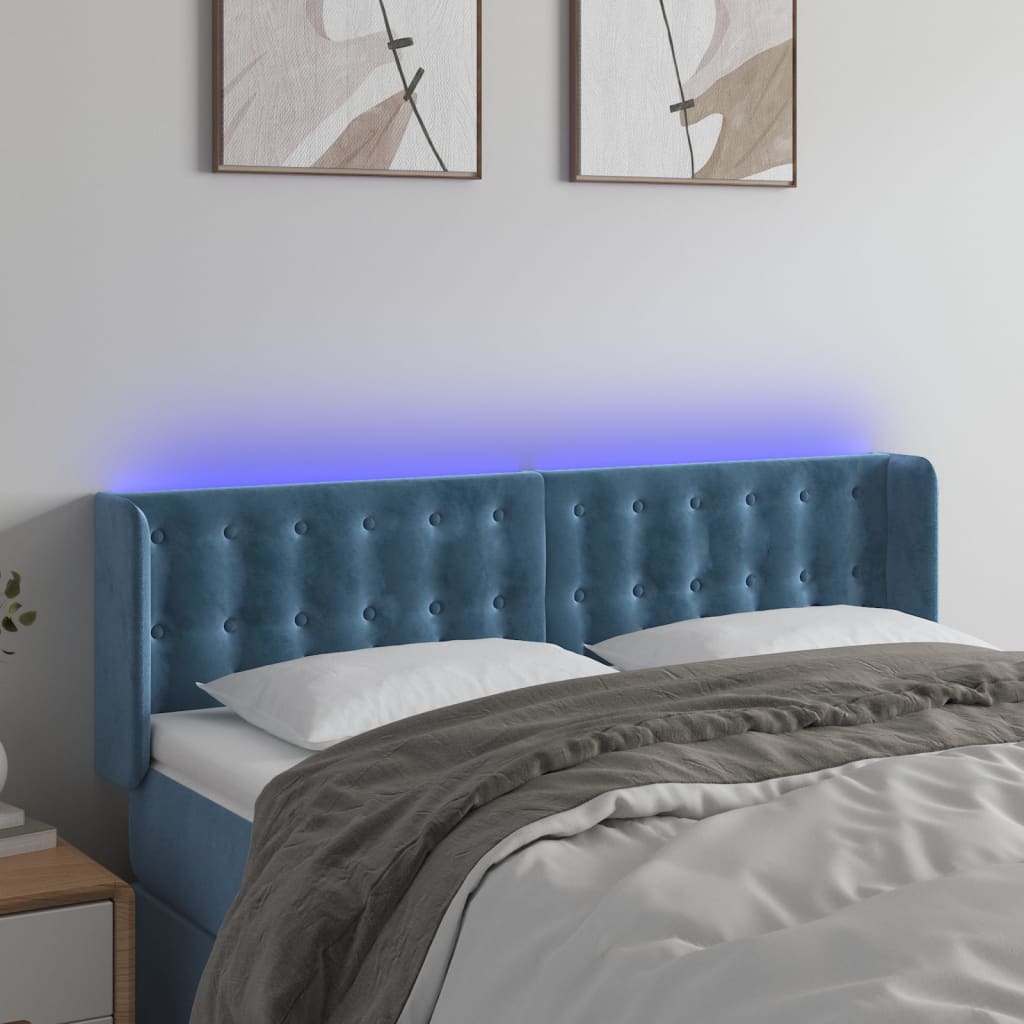 Κεφαλάρι Κρεβατιού LED Σκούρο Μπλε 147x16x78/88 εκ. Βελούδινο