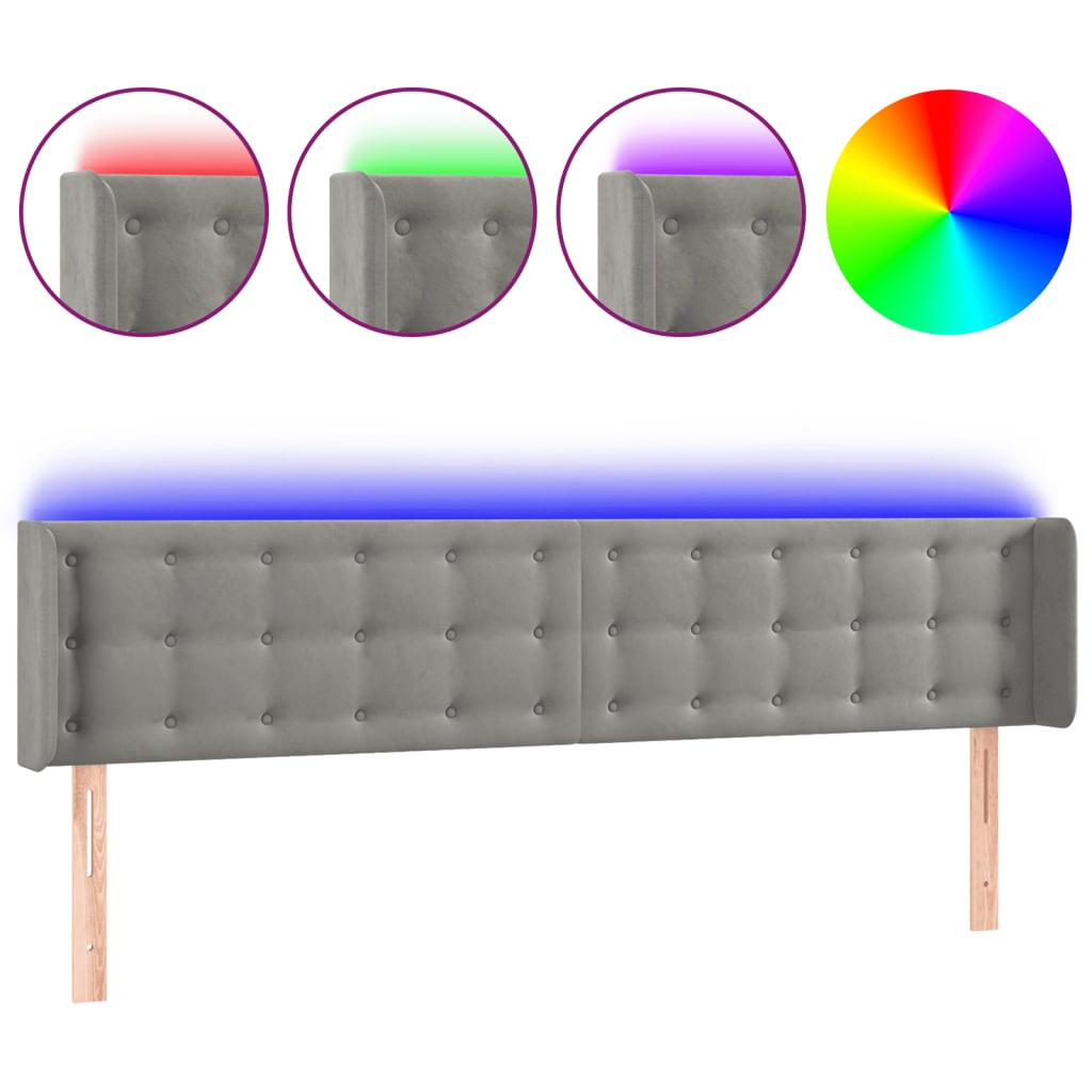 Κεφαλάρι Κρεβατιού LED Ανοιχτό Γκρι 183x16x78/88 εκ. Βελούδινο