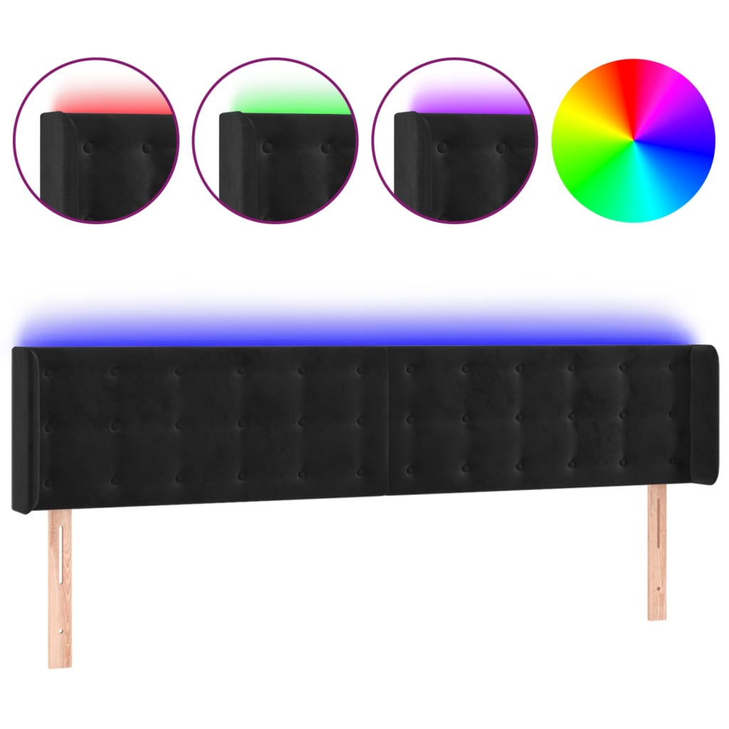 Κεφαλάρι Κρεβατιού LED Μαύρο 183x16x78/88 εκ. Βελούδινο