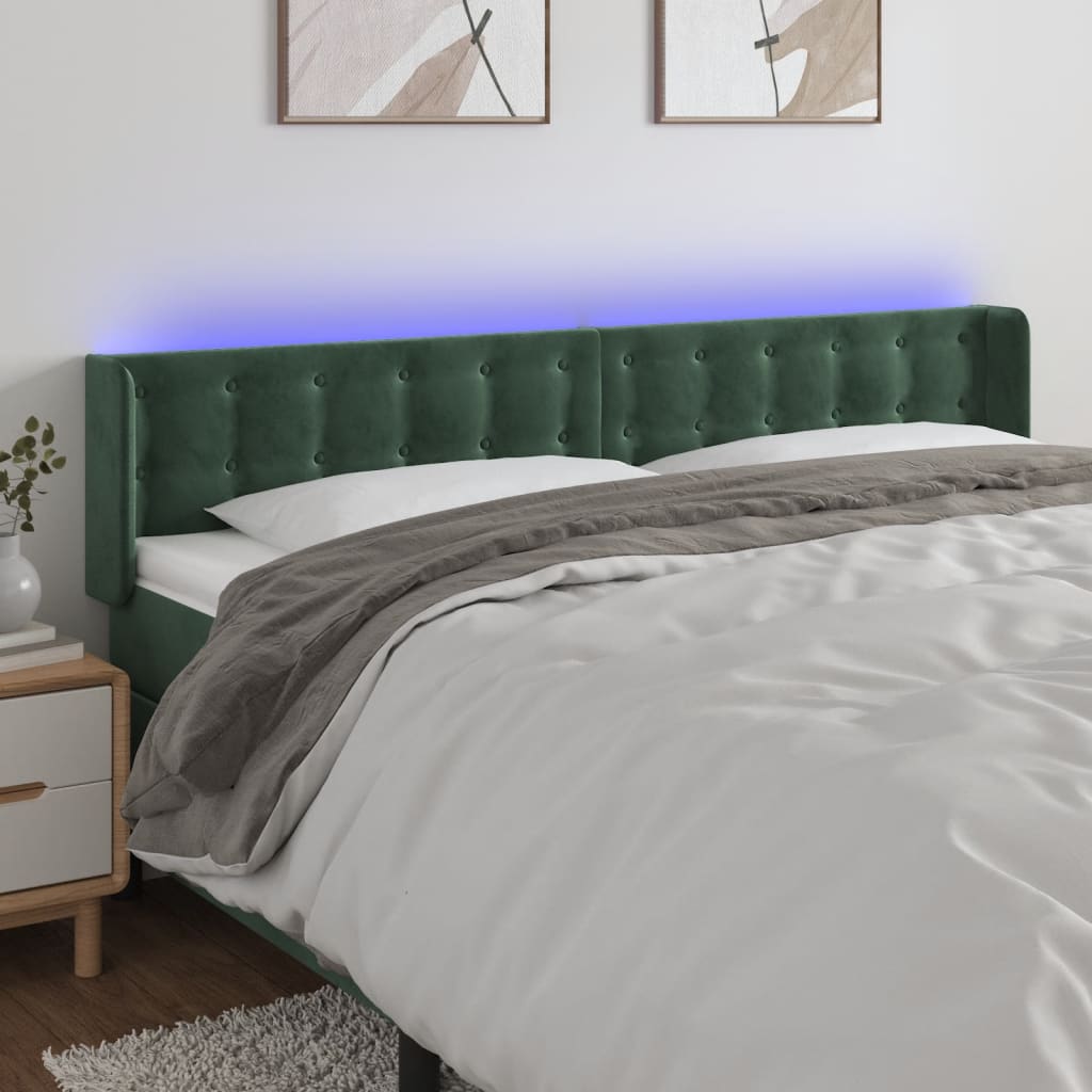 Κεφαλάρι Κρεβατιού LED Σκούρο Πράσινο 183x16x78/88εκ. Βελούδινο