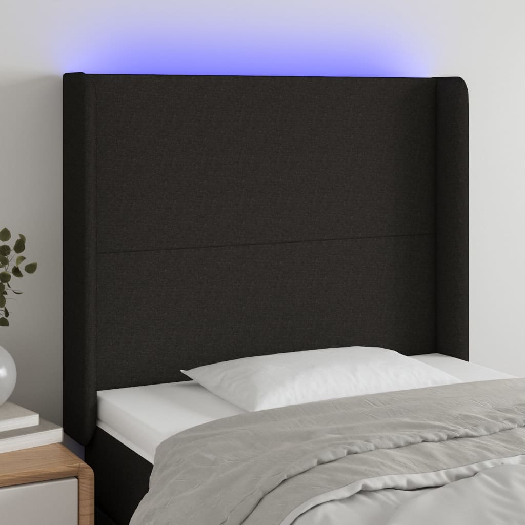 Κεφαλάρι Κρεβατιού LED Μαύρο 83x16x118/128εκ. Υφασμάτινο