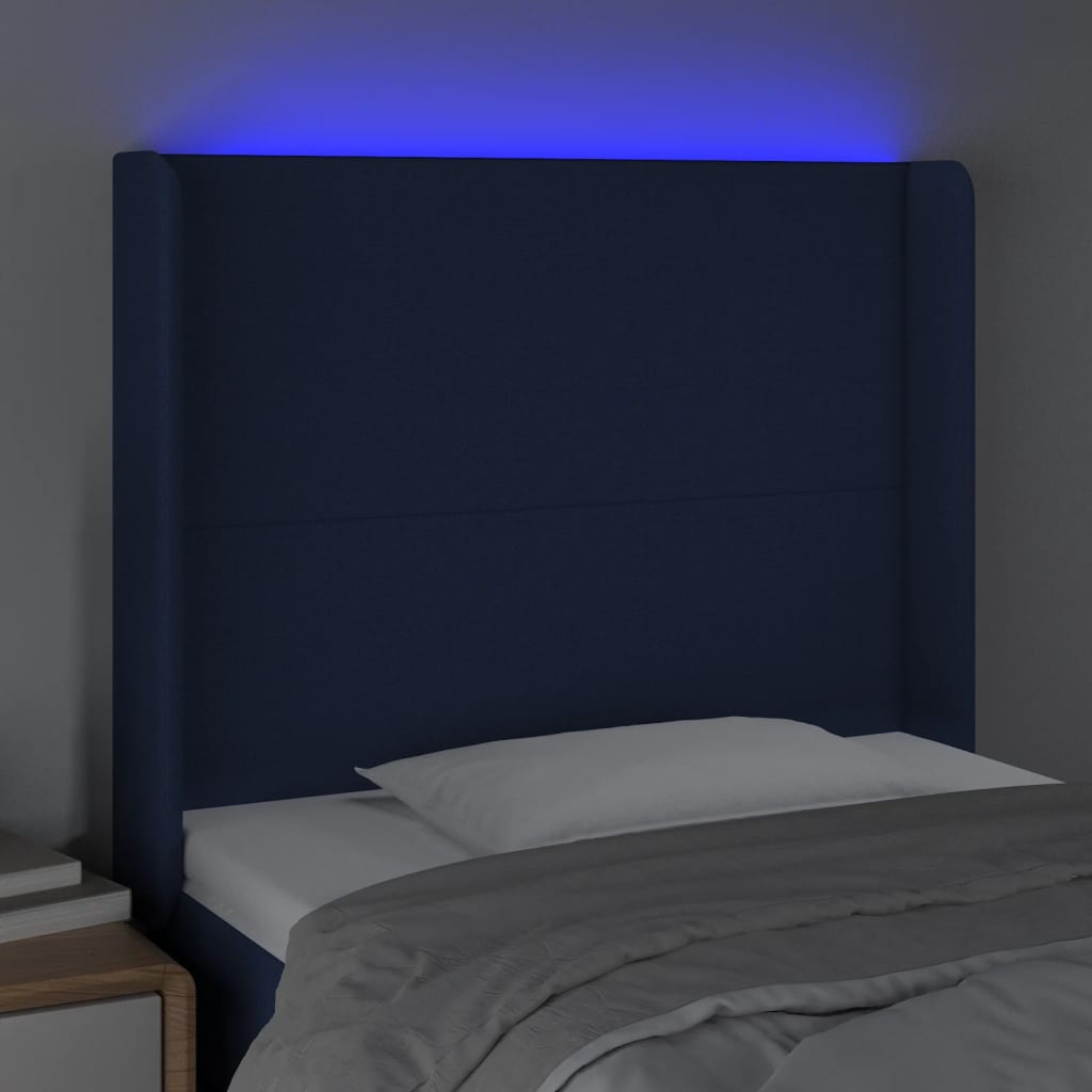 Κεφαλάρι Κρεβατιού LED Μπλε 83x16x118/128εκ. Υφασμάτινο