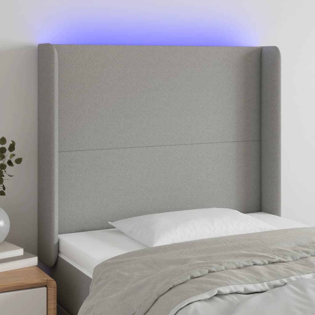 Κεφαλάρι Κρεβατιού LED Ανοιχτό Γκρι 93x16x118/128εκ. Υφασμάτινο - Pakobazaar
