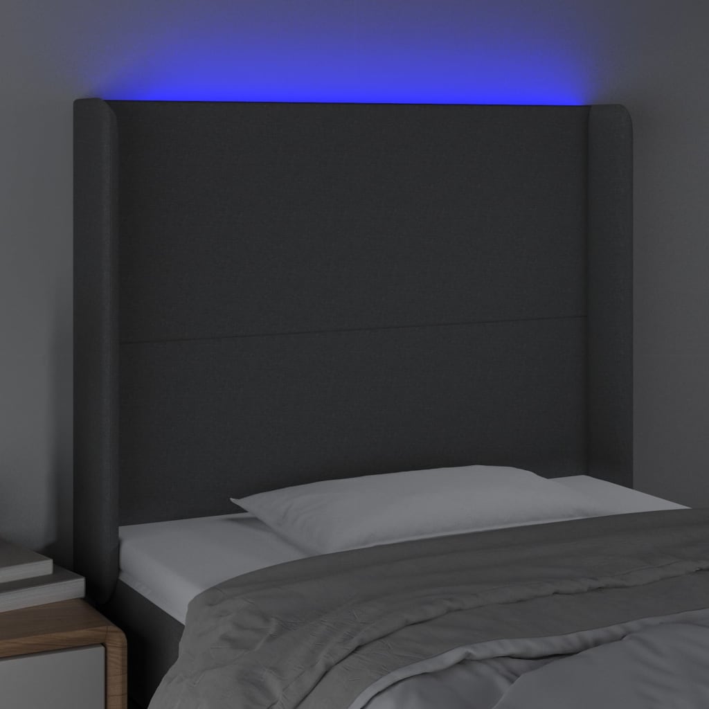 Κεφαλάρι Κρεβατιού LED Σκούρο Γκρι 93x16x118/128εκ. Υφασμάτινο - Pakobazaar