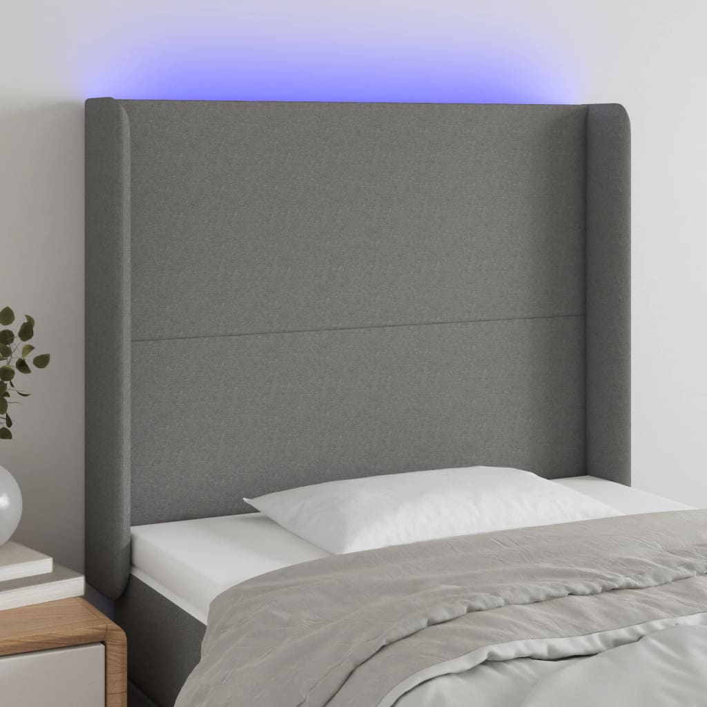 Κεφαλάρι Κρεβατιού LED Σκούρο Γκρι 93x16x118/128εκ. Υφασμάτινο - Pakobazaar