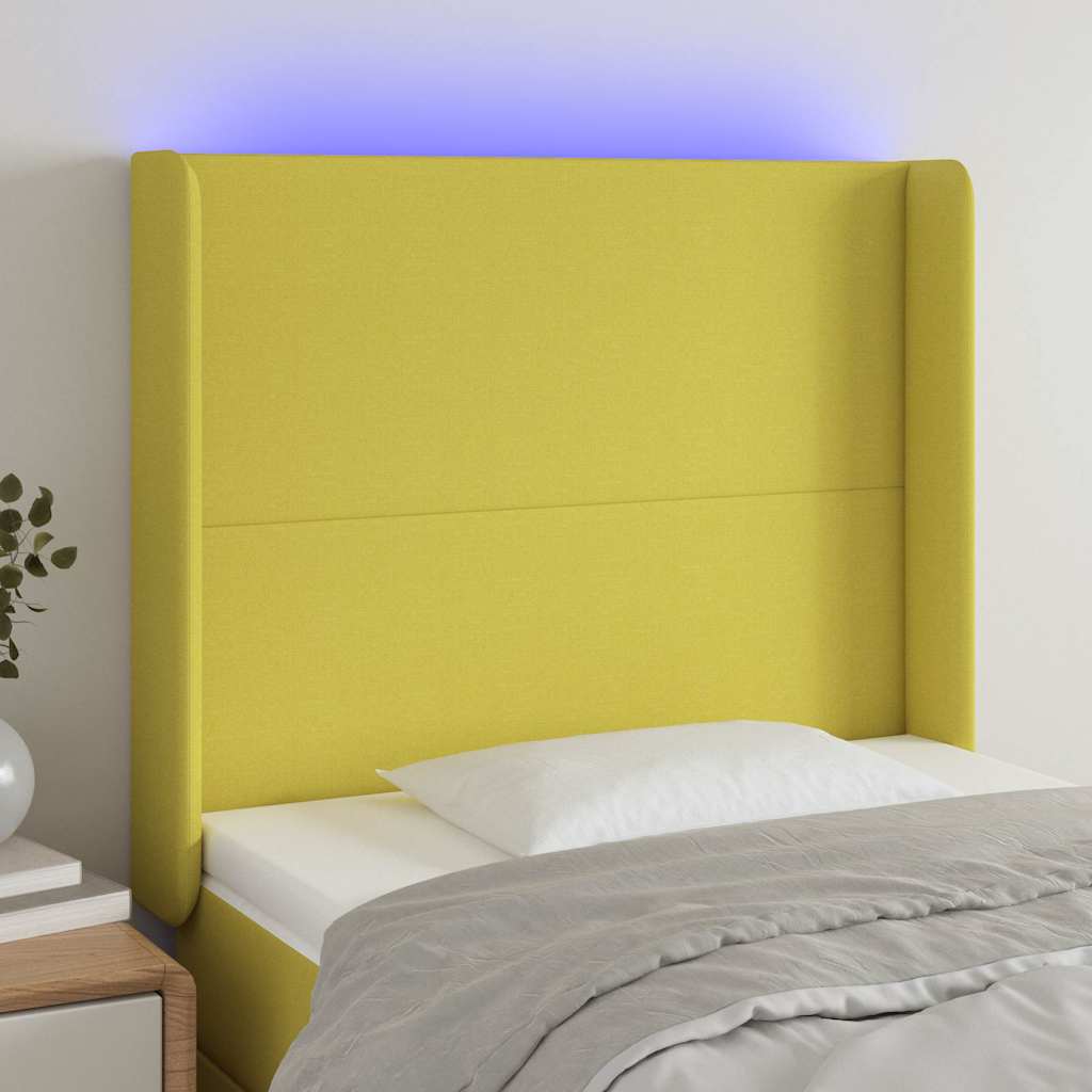 Κεφαλάρι Κρεβατιού LED Πράσινο 93x16x118/128εκ. Υφασμάτινο