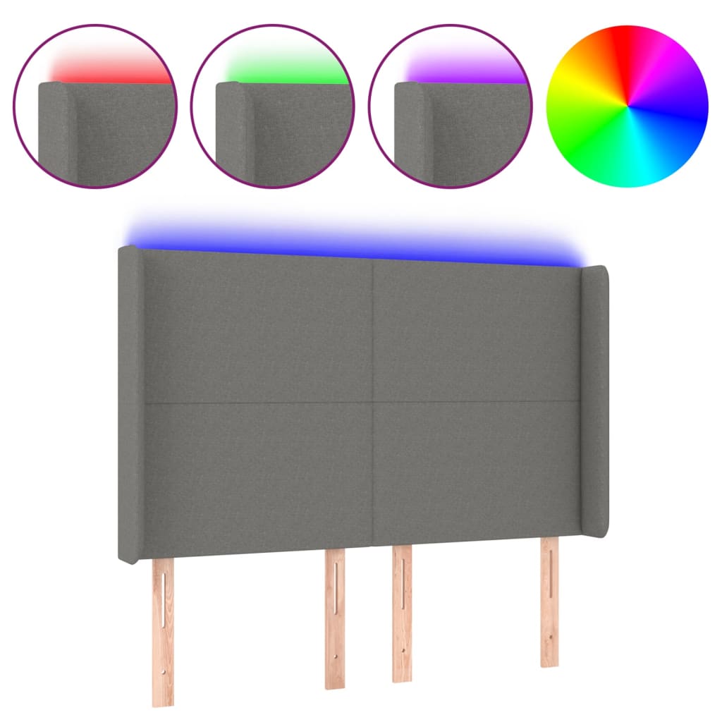 Κεφαλάρι Κρεβατιού LED Σκούρο Γκρι 147x16x118/128εκ. Υφασμάτινο