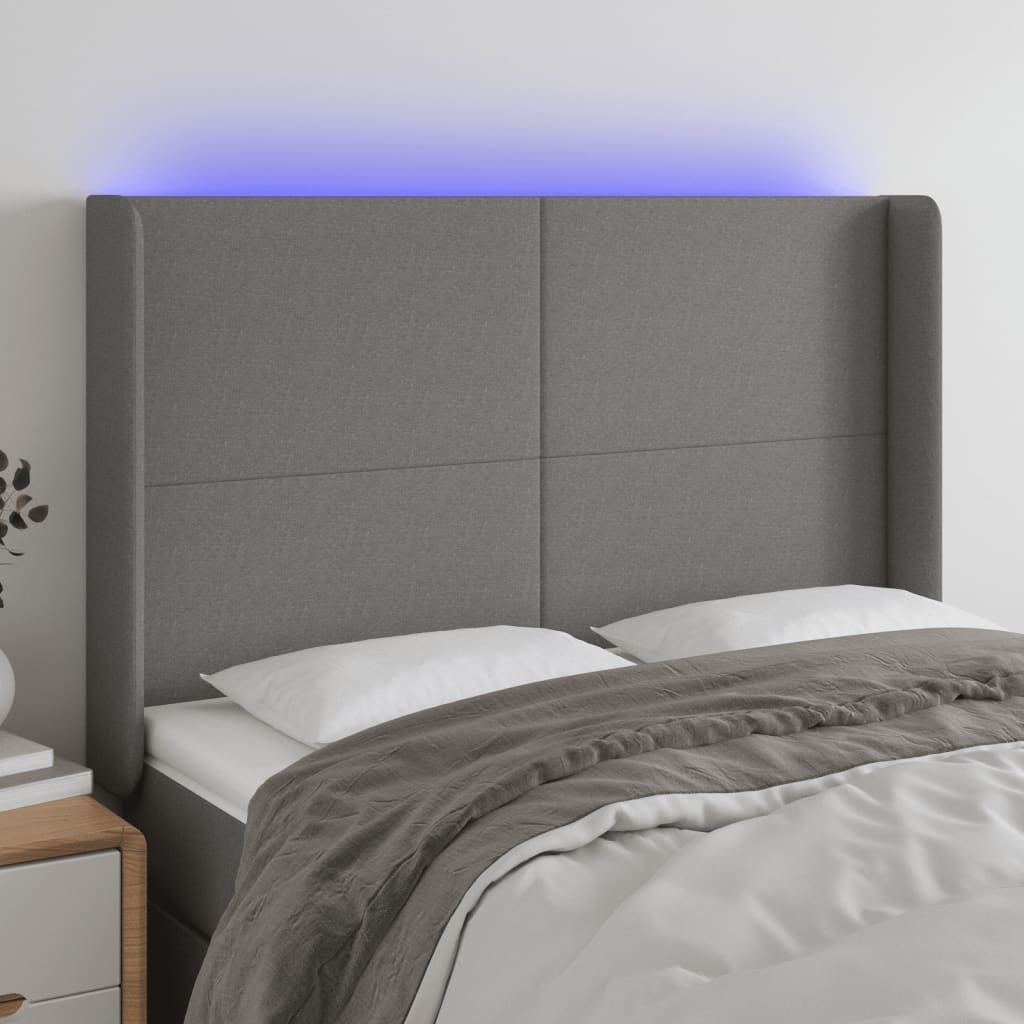 Κεφαλάρι Κρεβατιού LED Σκούρο Γκρι 147x16x118/128εκ. Υφασμάτινο