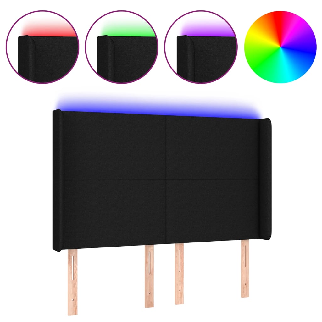 Κεφαλάρι Κρεβατιού LED Μαύρο 147x16x118/128 εκ. Υφασμάτινο
