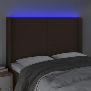 Κεφαλάρι Κρεβατιού LED Σκούρο Καφέ 147x16x118/128εκ. Υφασμάτινο - Pakobazaar