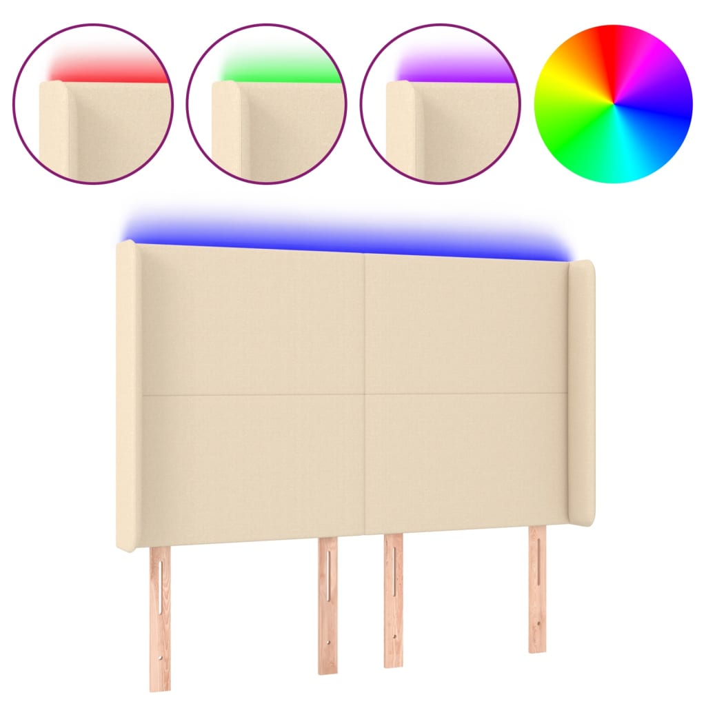 Κεφαλάρι Κρεβατιού LED Κρεμ 147x16x118/128 εκ. Υφασμάτινο