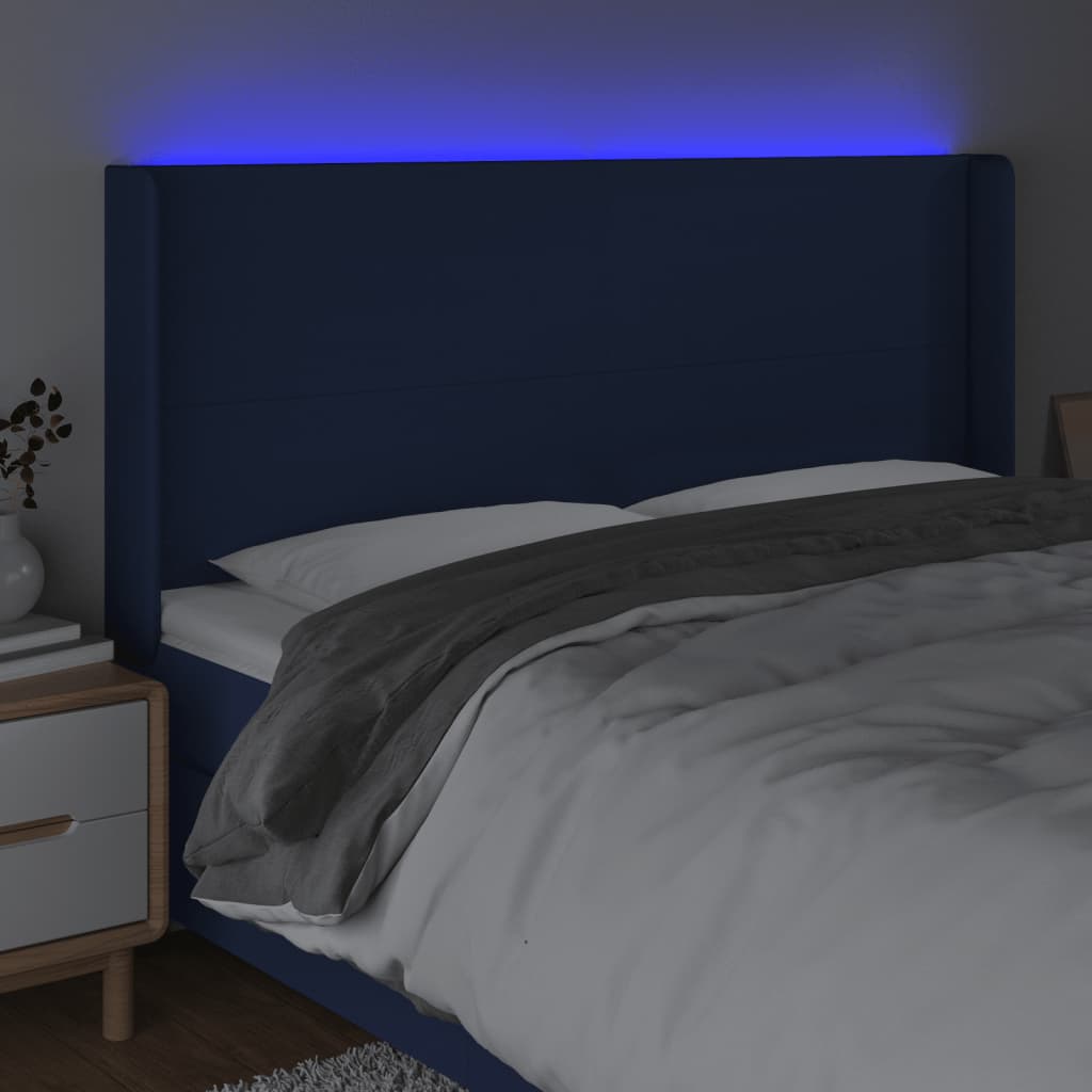 Κεφαλάρι Κρεβατιού LED Μπλε 163x16x118/128 εκ. Υφασμάτινο