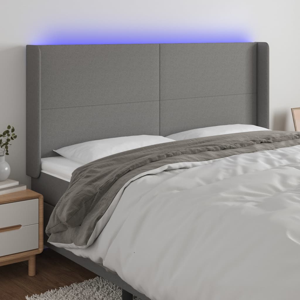 Κεφαλάρι Κρεβατιού LED Σκούρο Γκρι 183x16x118/128εκ. Υφασμάτινο