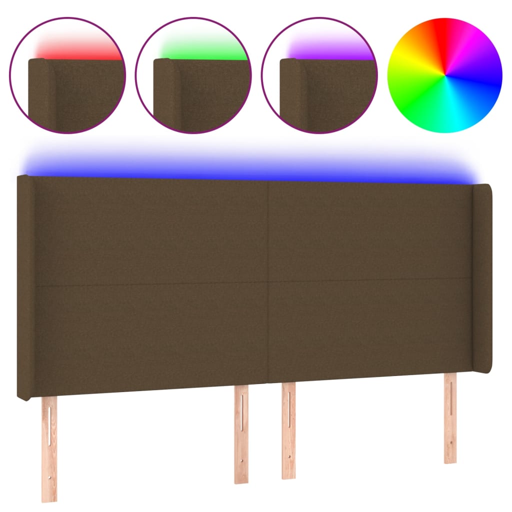 Κεφαλάρι Κρεβατιού LED Σκούρο Καφέ 183x16x118/128εκ. Υφασμάτινο