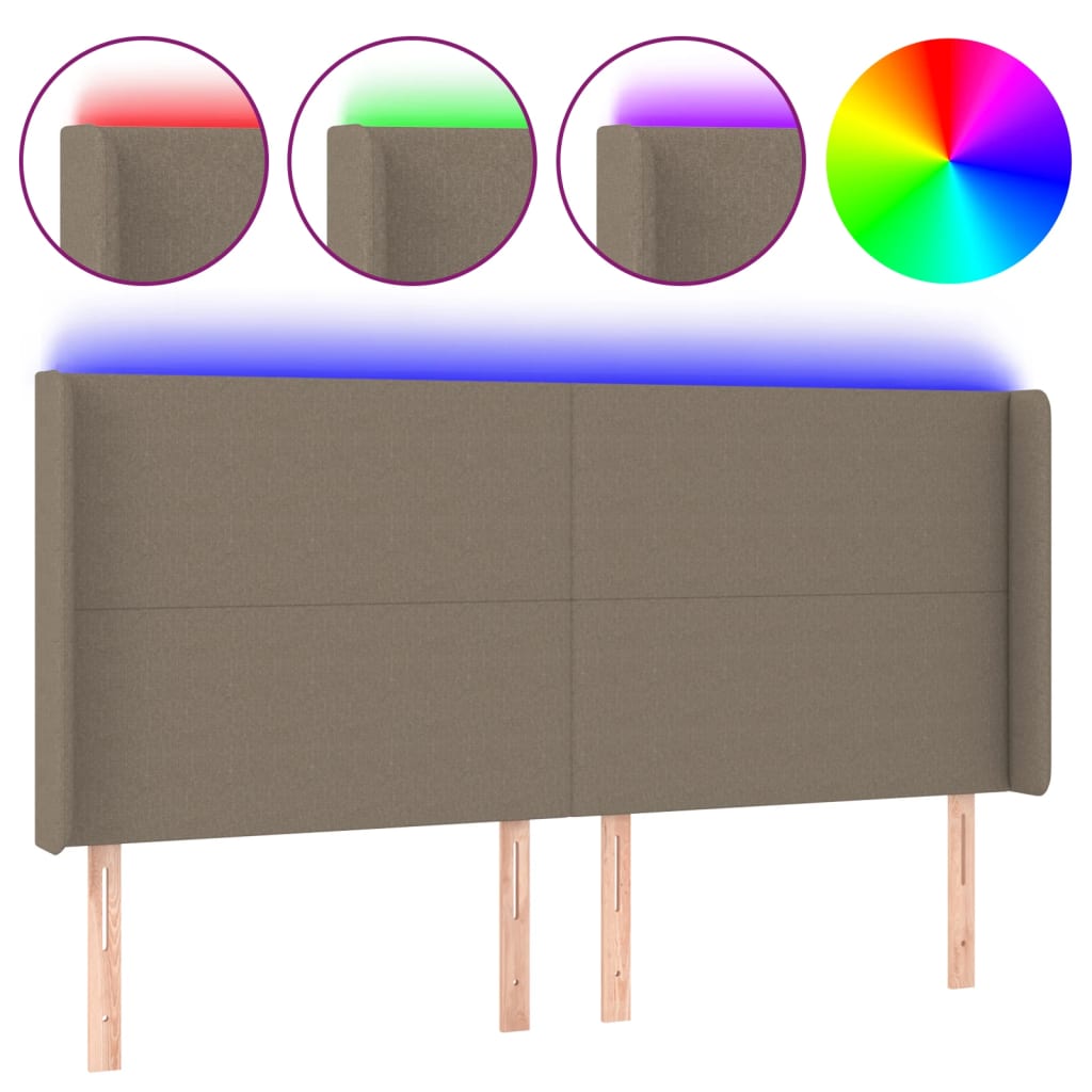 Κεφαλάρι Κρεβατιού LED Taupe 183x16x118/128 εκ. Υφασμάτινο