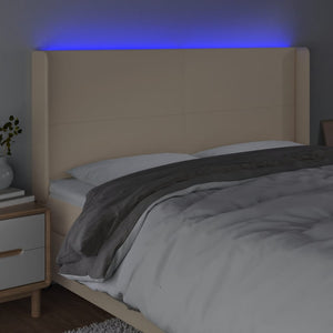 Κεφαλάρι Κρεβατιού LED Κρεμ 183x16x118/128 εκ. Υφασμάτινο