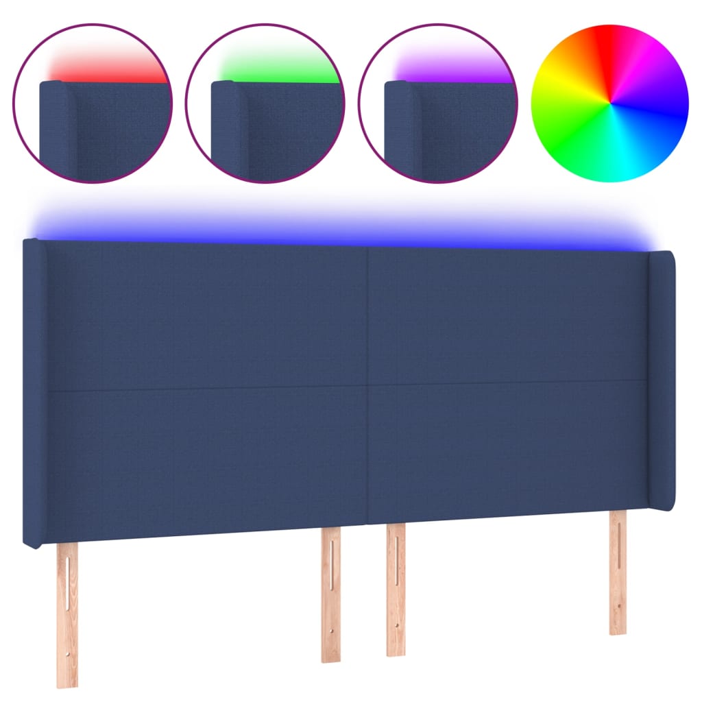Κεφαλάρι Κρεβατιού LED Μπλε 183x16x118/128 εκ. Υφασμάτινο