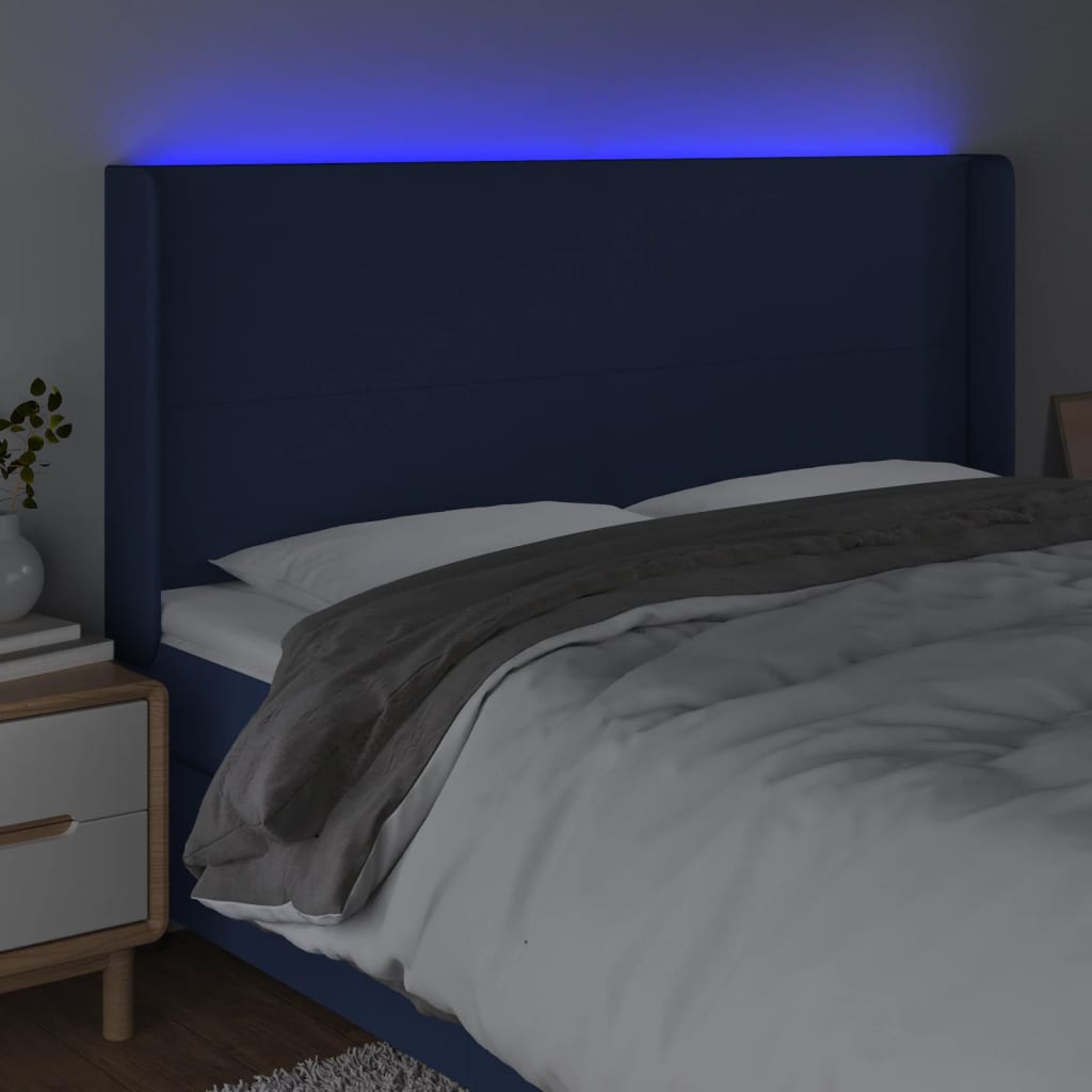 Κεφαλάρι Κρεβατιού LED Μπλε 183x16x118/128 εκ. Υφασμάτινο