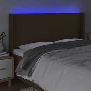 Κεφαλάρι Κρεβατιού LED Σκούρο Καφέ 203x16x118/128εκ. Υφασμάτινο