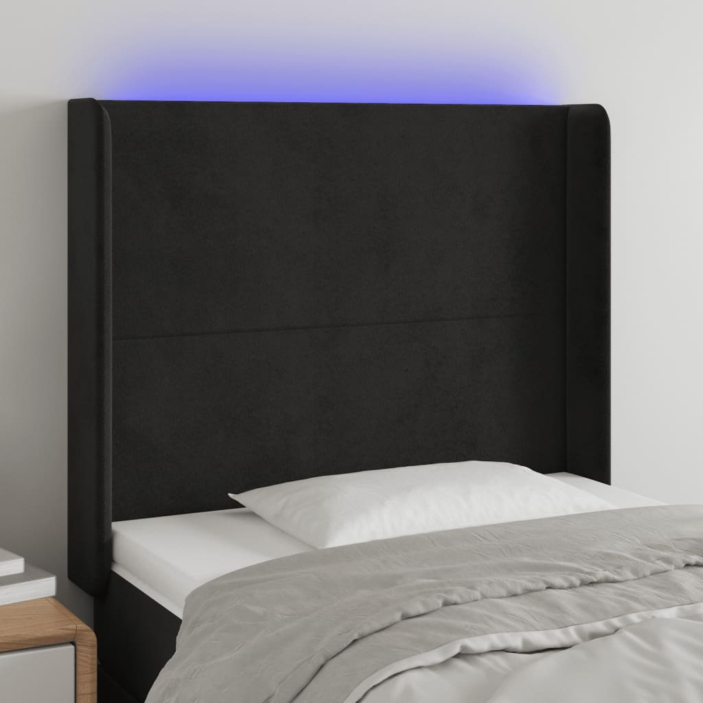 Κεφαλάρι Κρεβατιού LED Μαύρο 83x16x118/128εκ. Βελούδινο - Pakobazaar