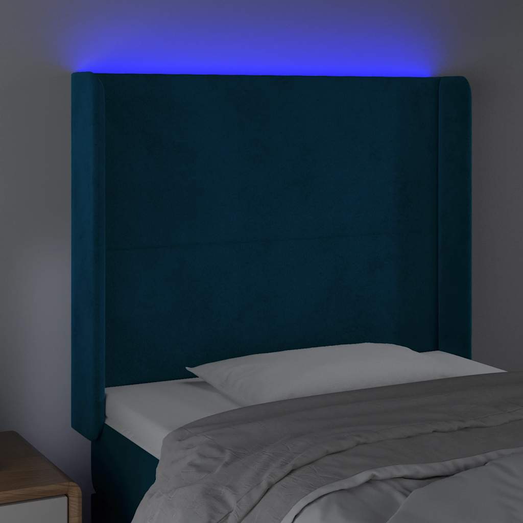 Κεφαλάρι Κρεβατιού LED Σκούρο Μπλε 83x16x118/128εκ. Βελούδινο