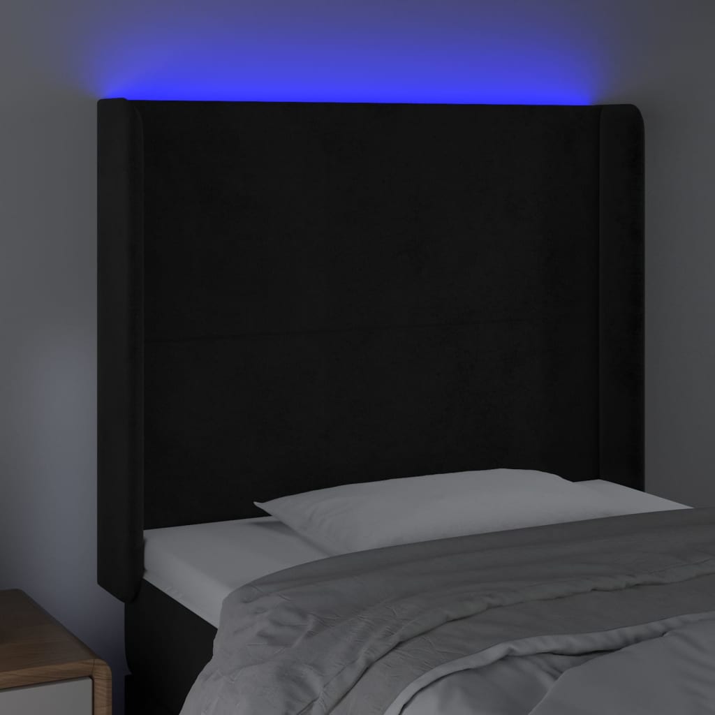 Κεφαλάρι Κρεβατιού LED Μαύρο 93x16x118/128εκ. Βελούδινο