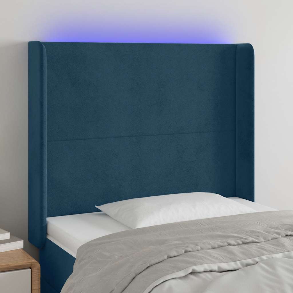 Κεφαλάρι Κρεβατιού LED Σκούρο Μπλε 93x16x118/128εκ. Βελούδινο - Pakobazaar