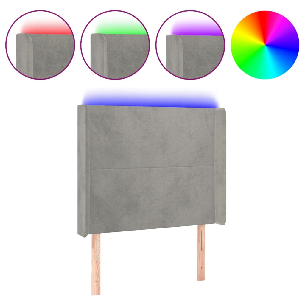 Κεφαλάρι Κρεβατιού LED Ανοιχτό Γκρι 103x16x118/128εκ. Βελούδινο