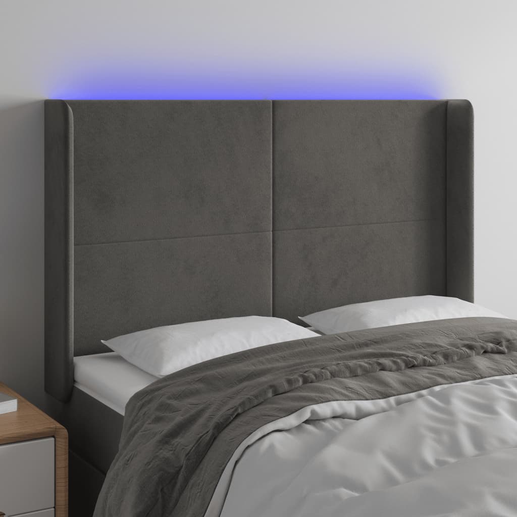 Κεφαλάρι Κρεβατιού LED Σκούρο Γκρι 147x16x118/128εκ. Βελούδινο - Pakobazaar