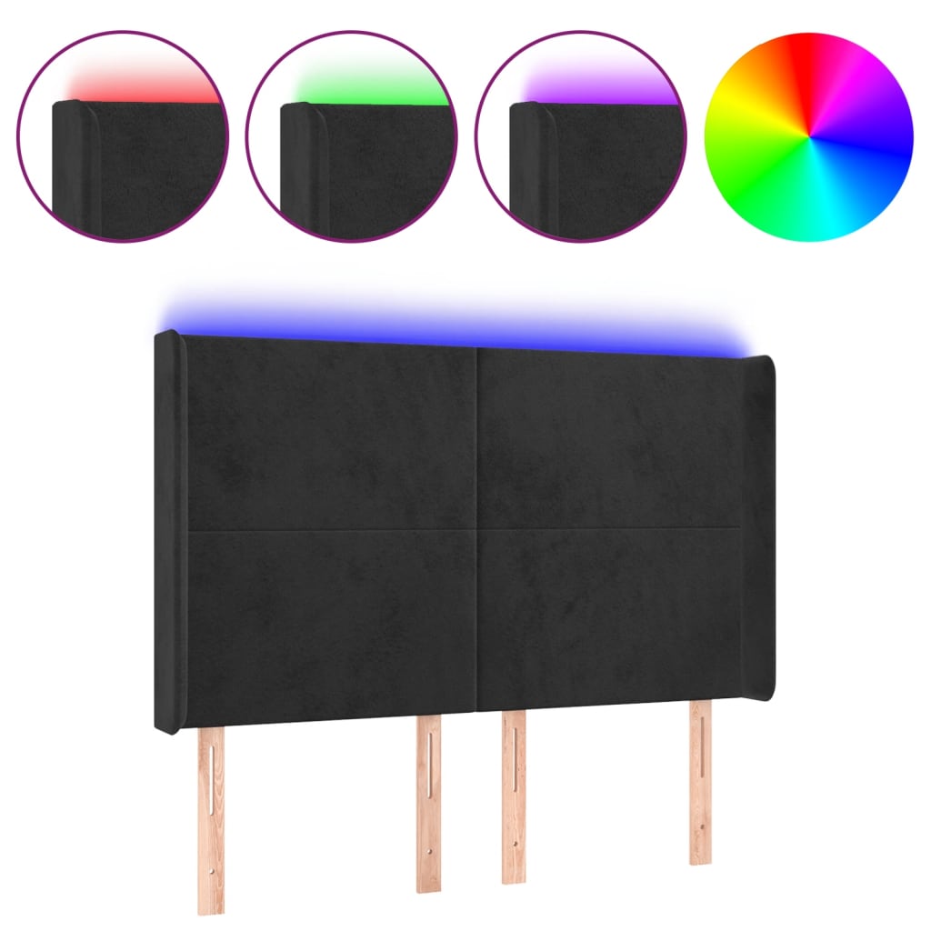 Κεφαλάρι Κρεβατιού LED Μαύρο 147x16x118/128 εκ. Βελούδινο