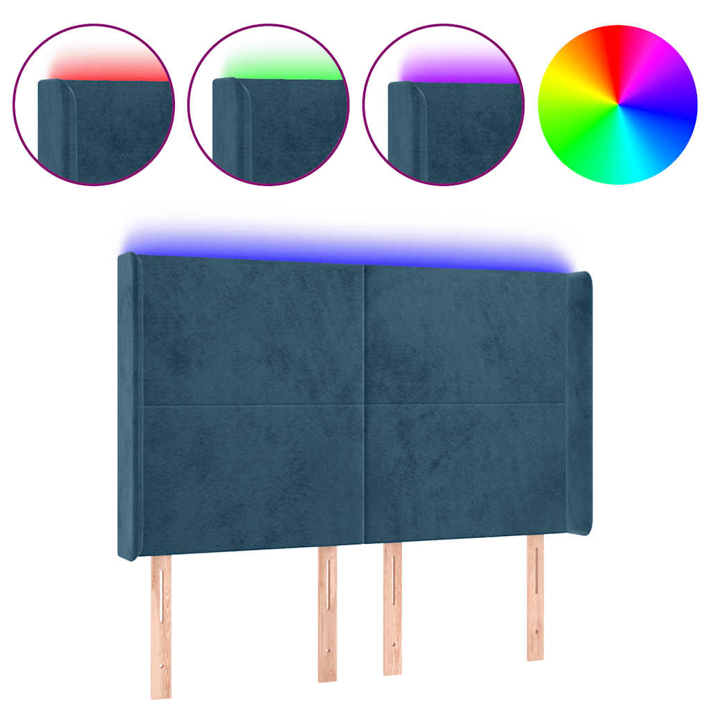 Κεφαλάρι Κρεβατιού LED Σκούρο Μπλε 147x16x118/128 εκ. Βελούδινο - Pakobazaar