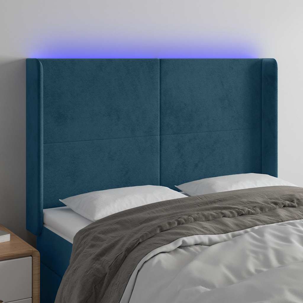 Κεφαλάρι Κρεβατιού LED Σκούρο Μπλε 147x16x118/128 εκ. Βελούδινο - Pakobazaar