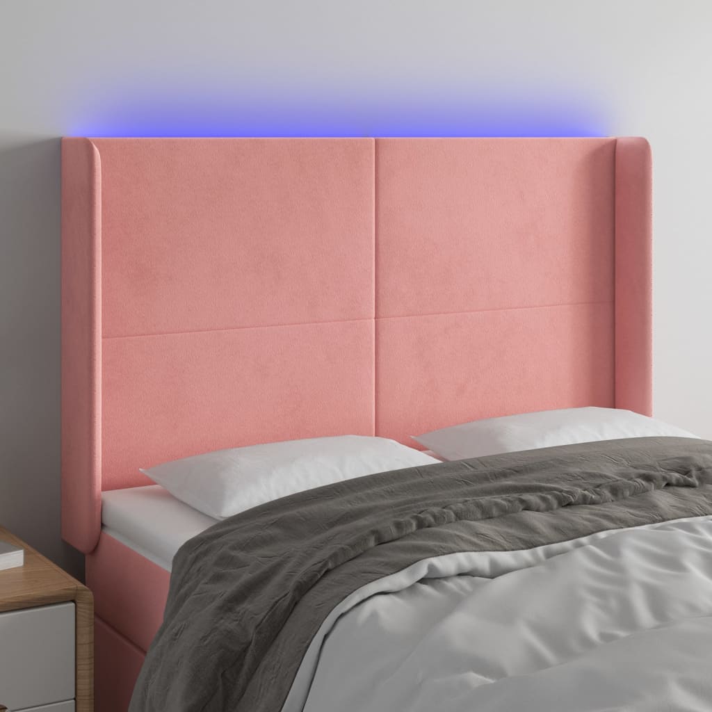 Κεφαλάρι Κρεβατιού LED Ροζ 147x16x118/128 εκ. Βελούδινο