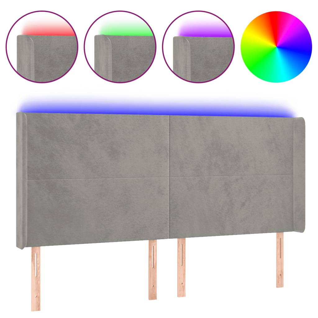 Κεφαλάρι Κρεβατιού LED Ανοιχτό Γκρι 163x16x118/128εκ. Βελούδινο - Pakobazaar