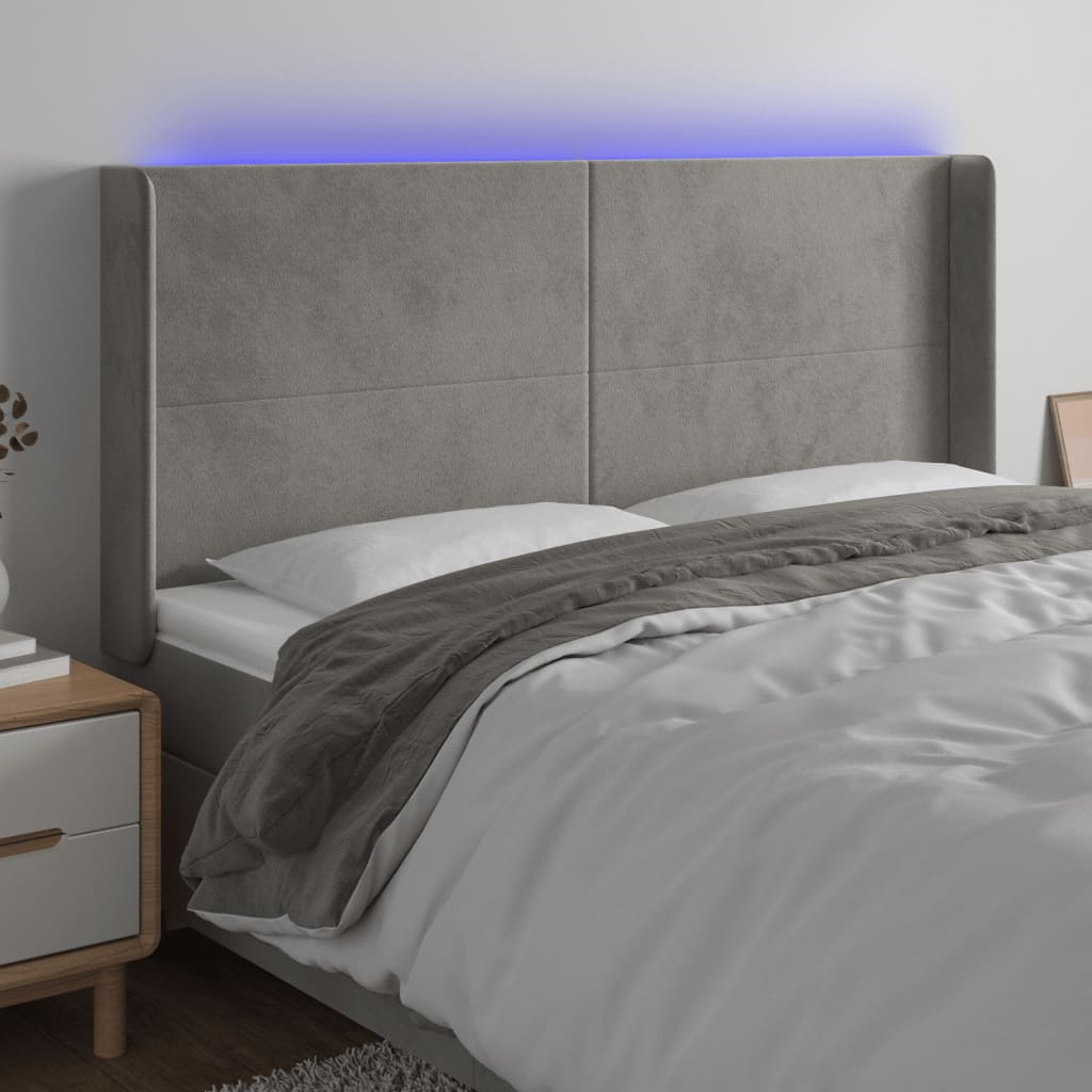 Κεφαλάρι Κρεβατιού LED Ανοιχτό Γκρι 163x16x118/128εκ. Βελούδινο - Pakobazaar