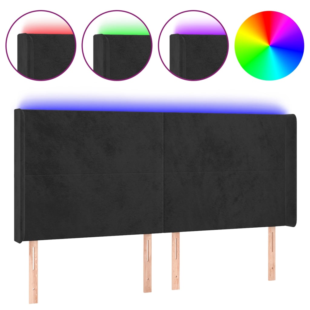 Κεφαλάρι Κρεβατιού LED Μαύρο 163x16x118/128 εκ. Βελούδινο - Pakobazaar