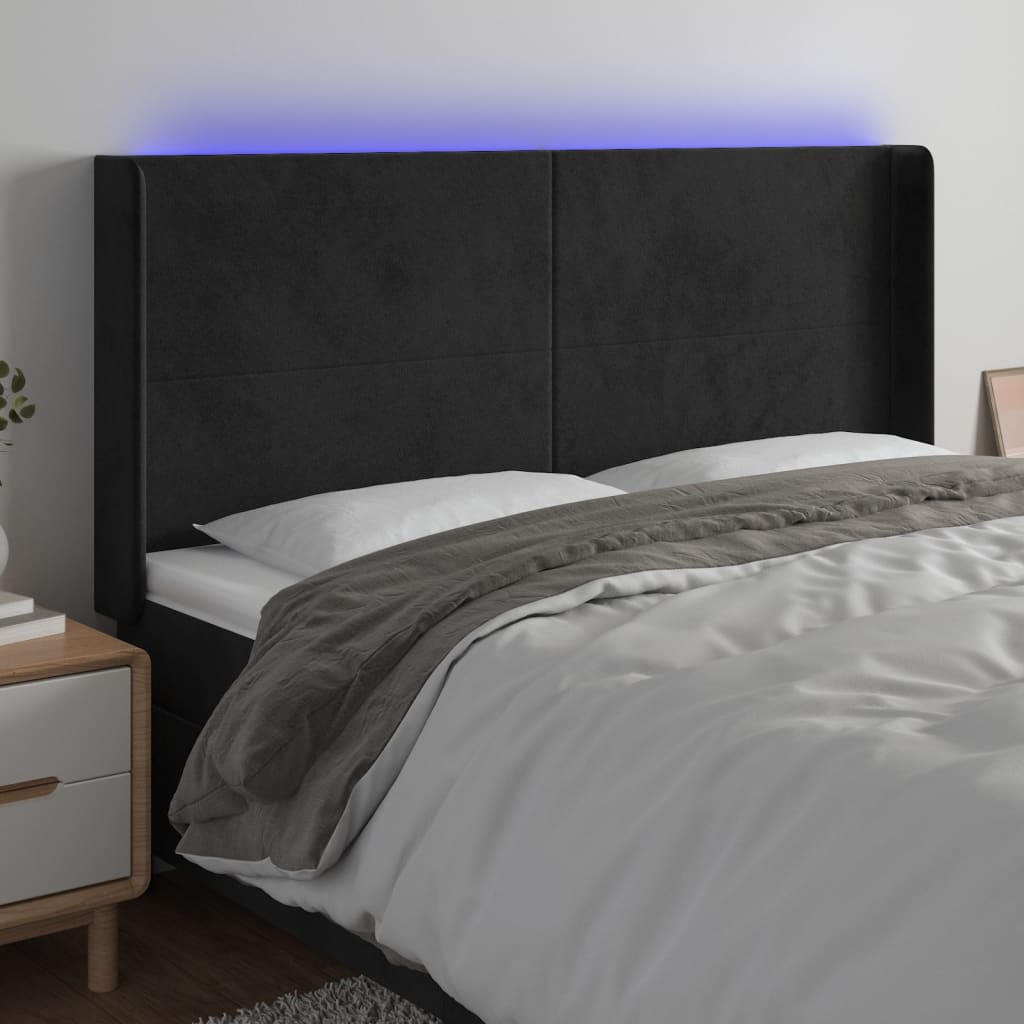 Κεφαλάρι Κρεβατιού LED Μαύρο 163x16x118/128 εκ. Βελούδινο - Pakobazaar