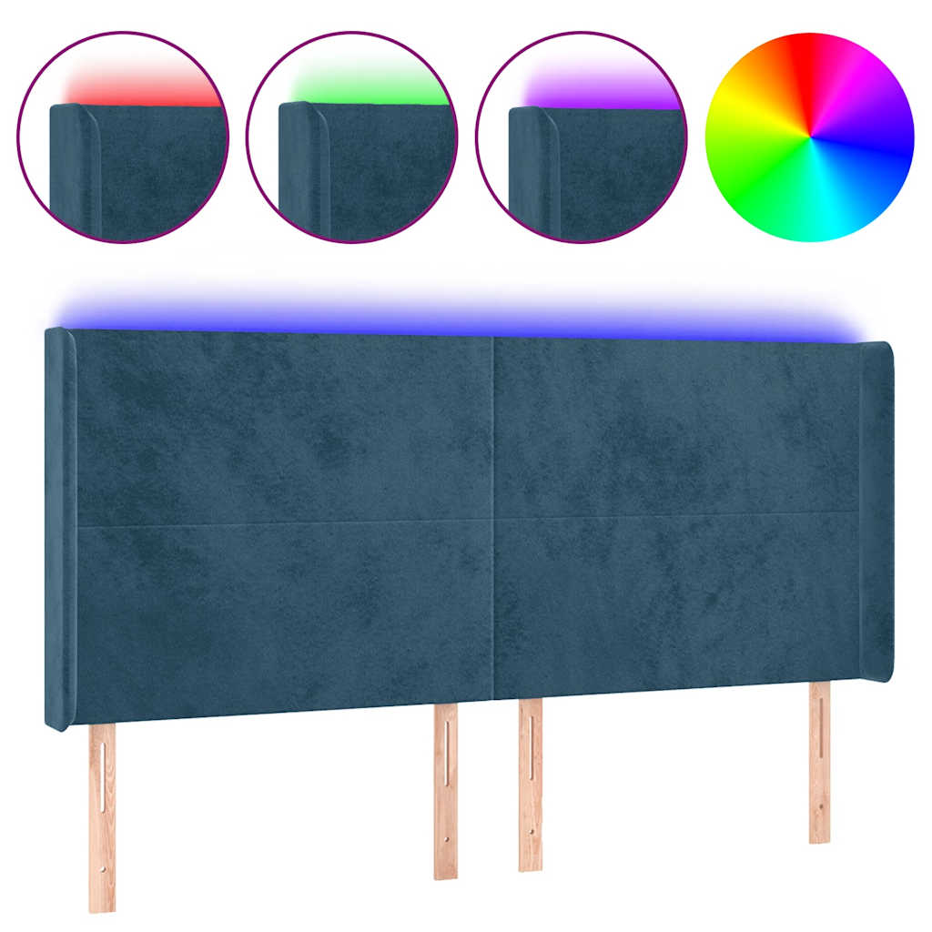 Κεφαλάρι Κρεβατιού LED Σκούρο Μπλε 163x16x118/128 εκ. Βελούδινο