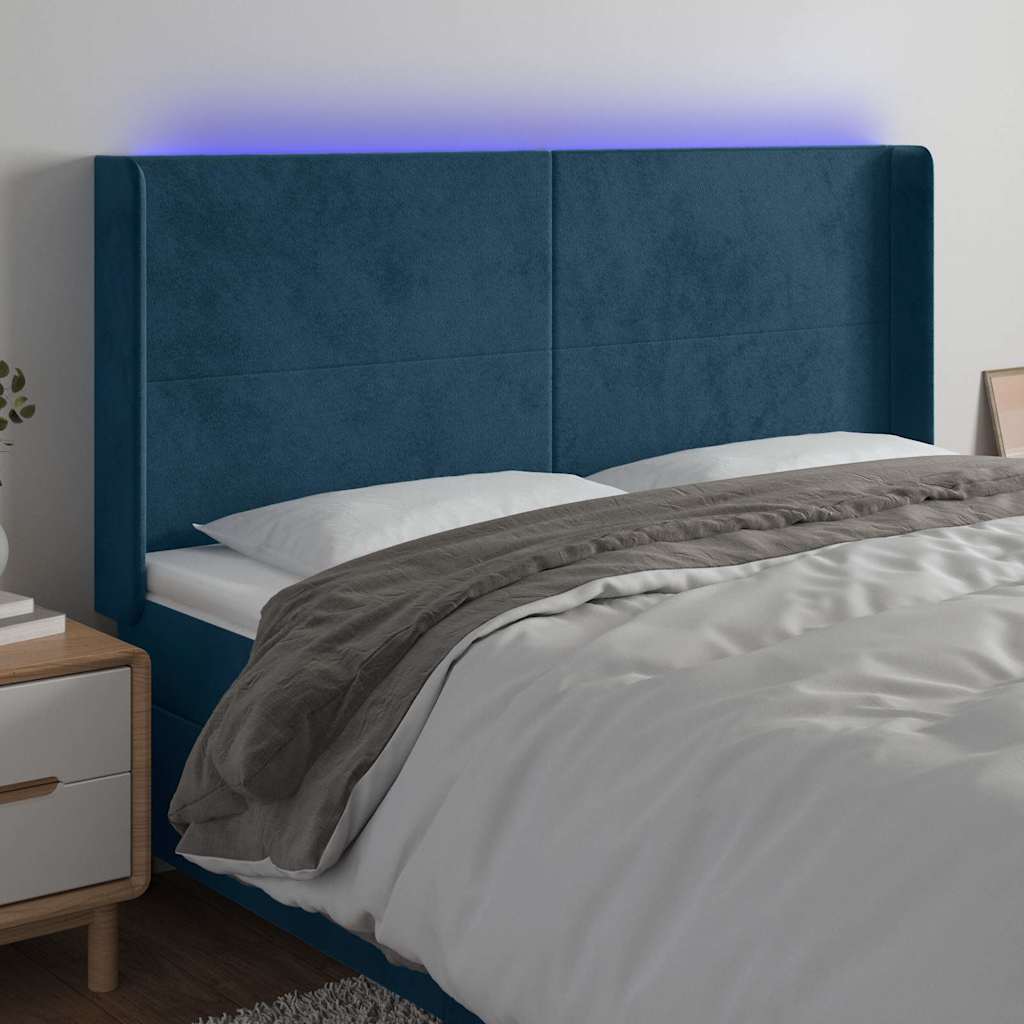 Κεφαλάρι Κρεβατιού LED Σκούρο Μπλε 163x16x118/128 εκ. Βελούδινο