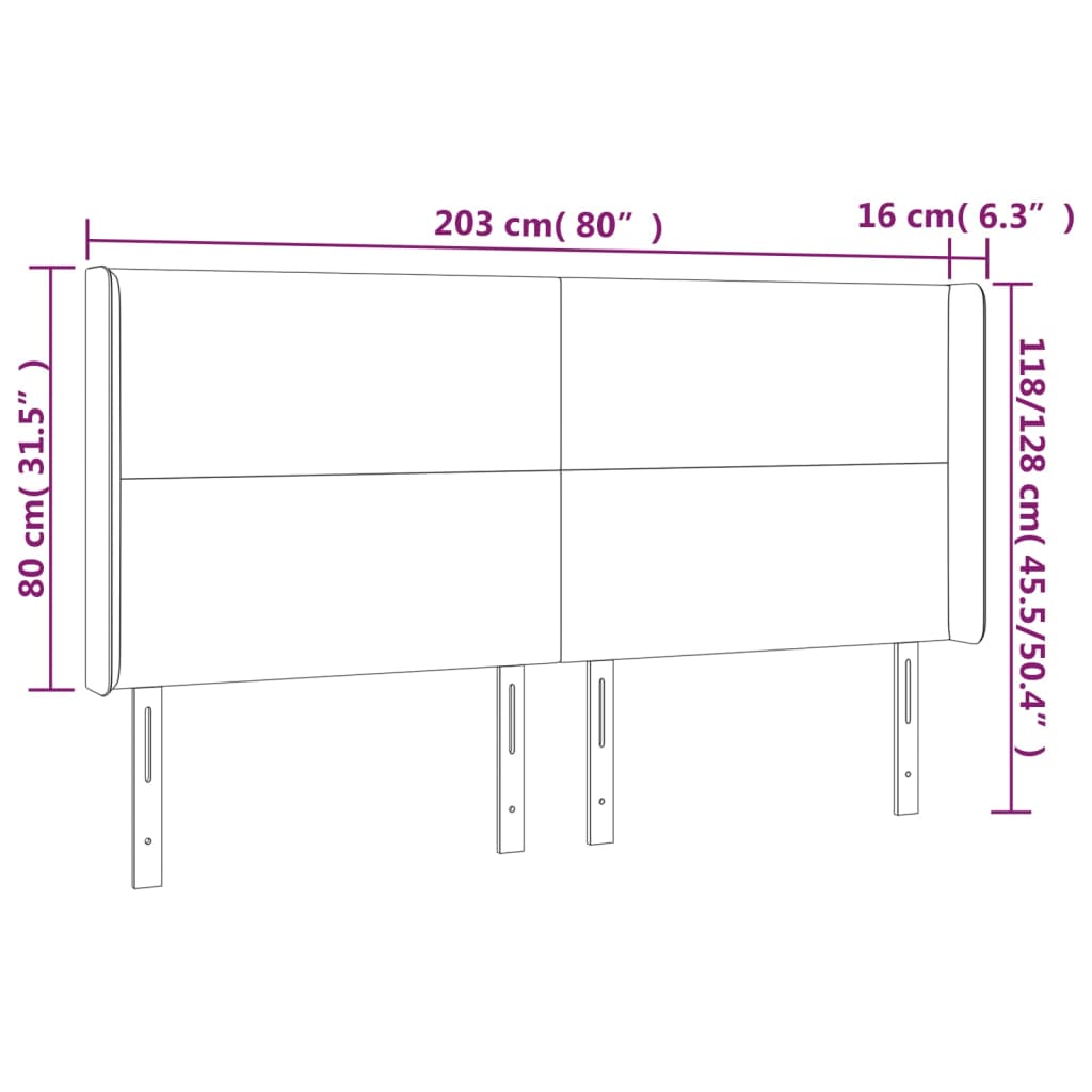 Κεφαλάρι Κρεβατιού LED Ανοιχτό Γκρι 203x16x118/128εκ. Βελούδινο